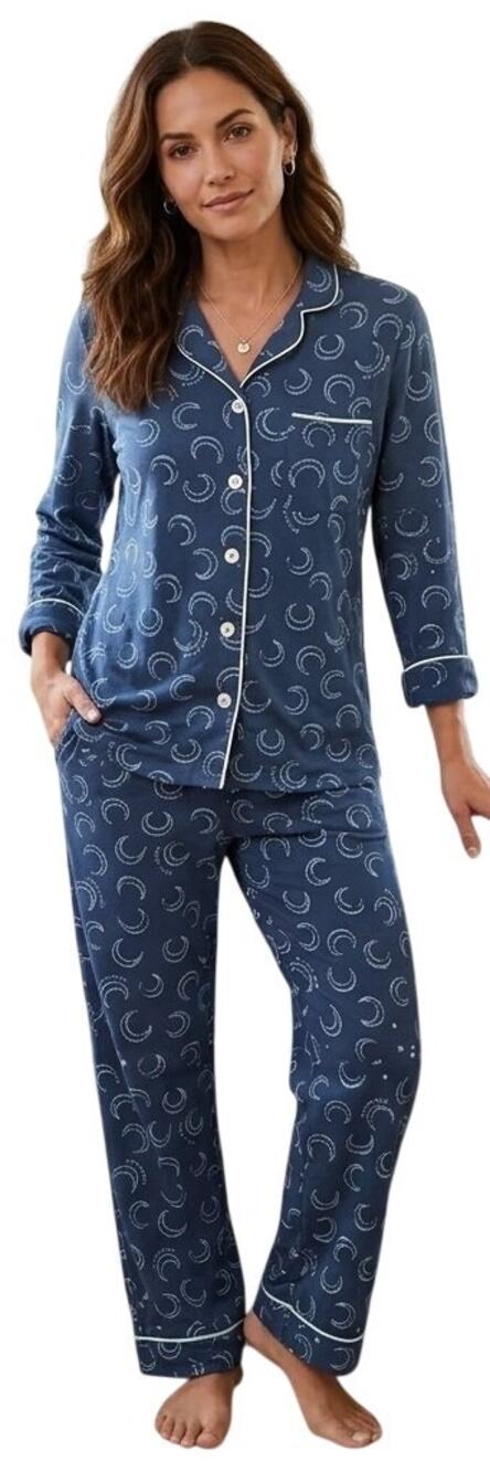 LIFE IS GOOD Darkest Blue Sleepy Moon Toss Cotton Pajama Pant Set RARE SZ S